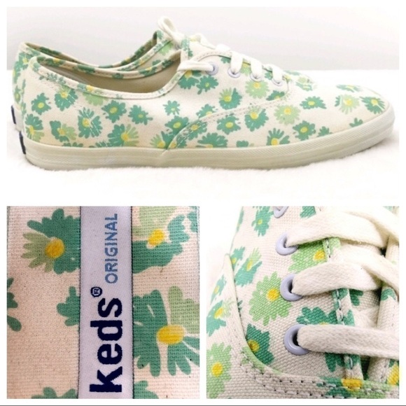 Keds Original Women's 8.5 White Green Floral Flats - Picture 2 of 15
